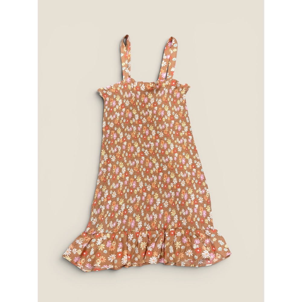 American Eagle Floral Smocked Mini Dress Brown Daisy Ruffle Hem NWT Large